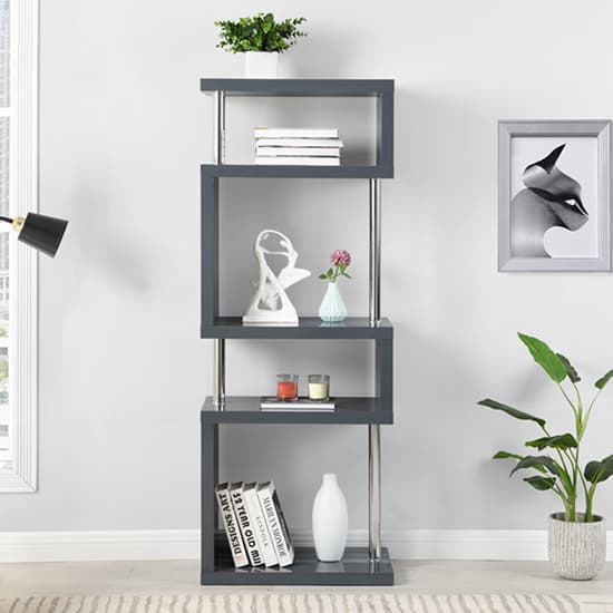 Maharani High Gloss Slim Shelving Unit In Grey