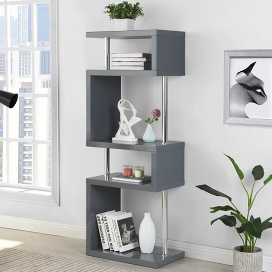 Maharani High Gloss Slim Shelving Unit In Grey