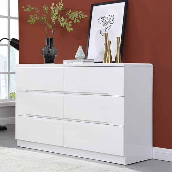 Manistee Wide High Gloss Chest Of 6 Drawers In White
