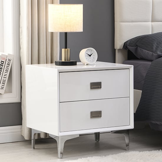 Mason High Gloss Bedside Cabinet With 2 Drawers In White