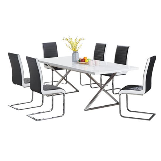 Mayetta Extending White Dining Table 6 Sylvania Grey Chairs