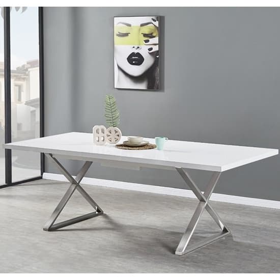 Mayetta Extending White Dining Table With 6 Versilia White Chairs