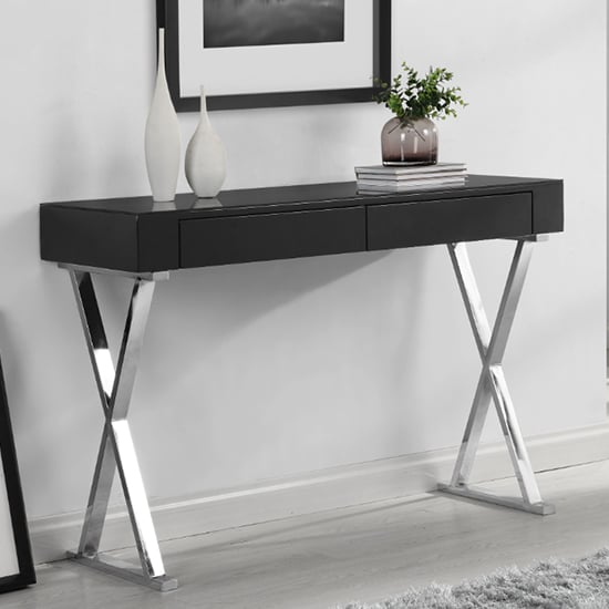 Mayetta Glass Top High Gloss Console Table In Black