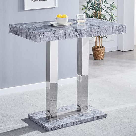 Cortina Melange Marble Effect Bar Table With 4 Canyon White Stools