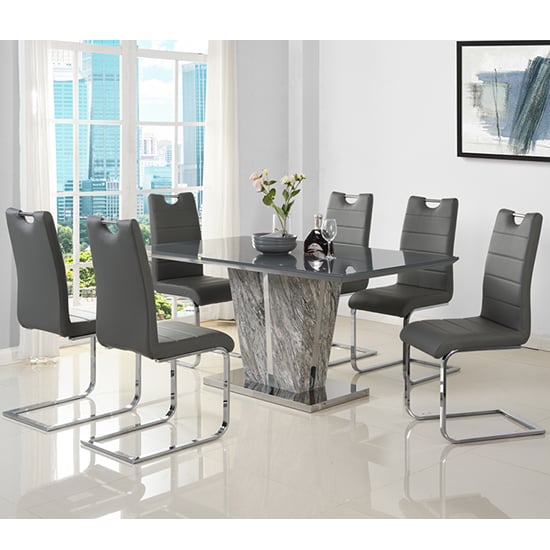 Cortina Melange Marble Effect Dining Table With 6 Petersburg Grey Chairs