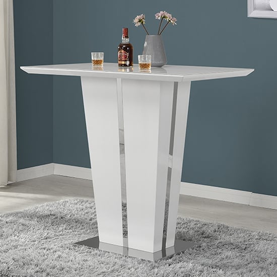 Merrill High Gloss Bar Table In White With Glass Top
