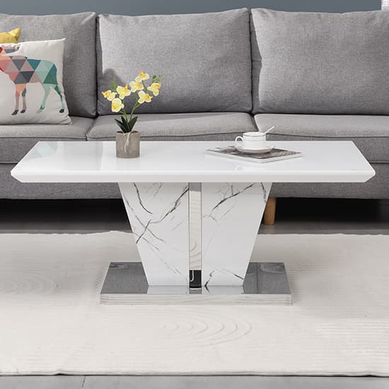 Merrill High Gloss Coffee Table In Vida Marble Effect Glass Top