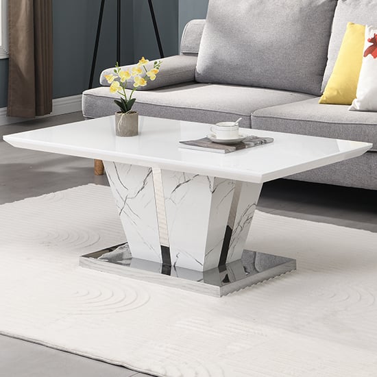Merrill High Gloss Coffee Table In Vida Marble Effect Glass Top