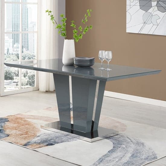 Merrill Large Grey Gloss Dining Table With 6 Petersburg White Chairs
