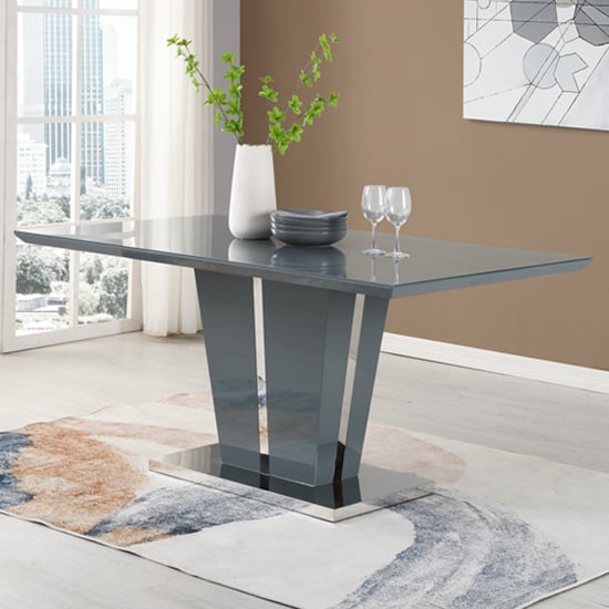 Merrill Large High Gloss Dining Table In Grey With Glass Top