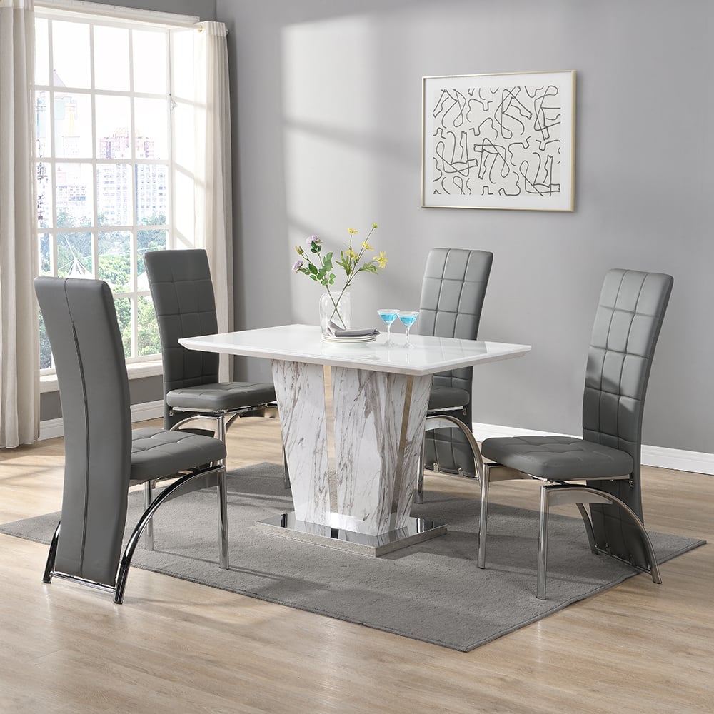 Merrill Small Filo Effect Dining Table 4 Riverton Grey Chairs