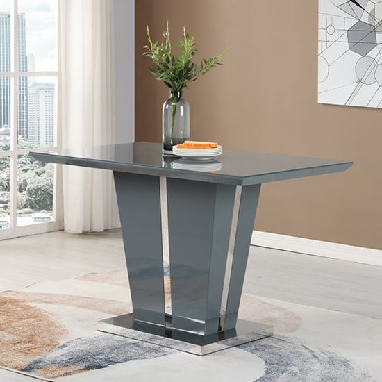 Merrill Small High Gloss Dining Table In Grey With Glass Top