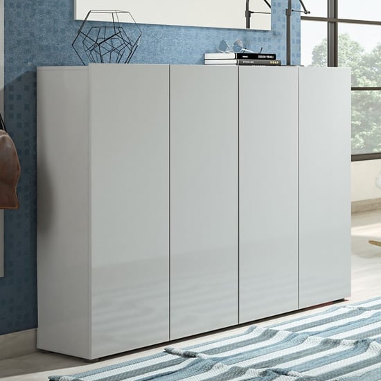 Mescalero High Gloss Shoe Cabinet 4 Doors 10 Shelves In Grey