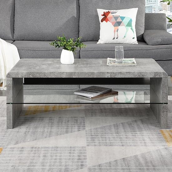 Monza Coffee Table In Concrete Effect With Glass Undershelf