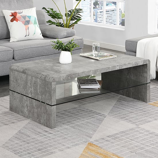 Monza Coffee Table In Concrete Effect With Glass Undershelf