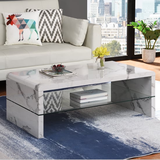 Monza High Gloss Coffee Table In Diva Marble Effect