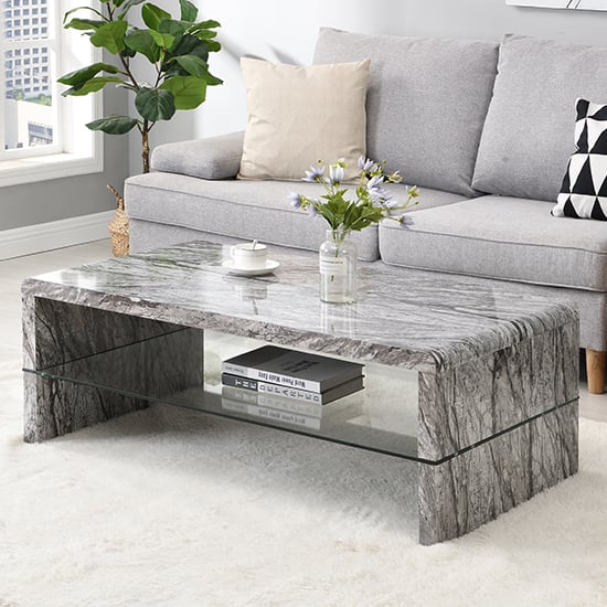 Monza High Gloss Coffee Table In Melange Marble Effect