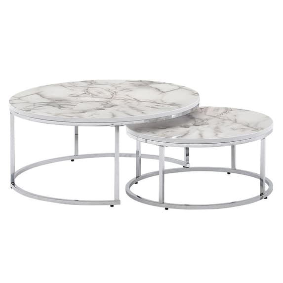 Myrtle Wooden Nesting Coffee Tables In White Marble Effect