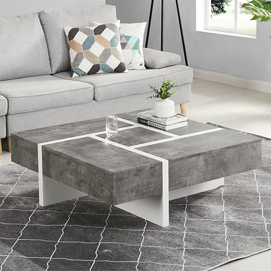 Novato Square Storage Coffee Table In Concrete Effect And White