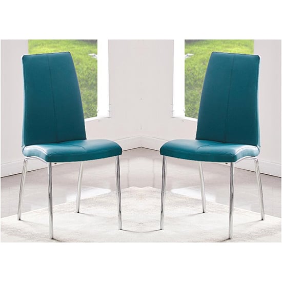 Opelika Teal Faux Leather Dining Chair With Chrome Legs In Pair