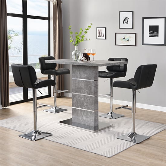 Parker Concrete Effect Bar Table With 4 Canyon Black Stools