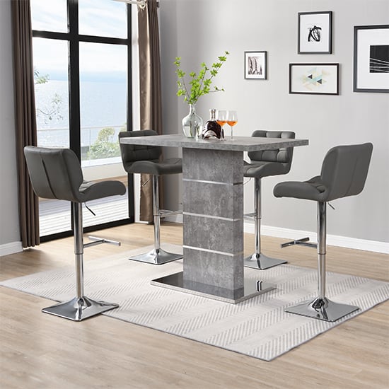 Parker Concrete Effect Bar Table With 4 Canyon Grey Stools