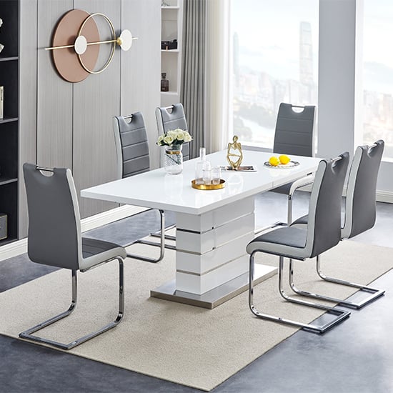 Parker Extendable Dining Table 6 Petersburg Grey White Chairs