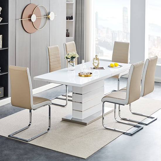 Parker Extendable Dining Table 6 Sylvania Taupe White Chairs