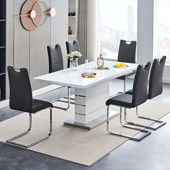 Parker Extendable High Gloss Dining Table 6 Petersburg Black Chairs