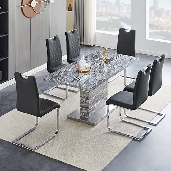 Parker Extendable Melange High Gloss Dining Table 6 Black Chairs