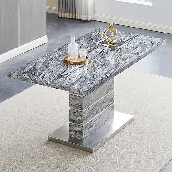 Parker Extendable Melange High Gloss Dining Table 6 Grey Chairs