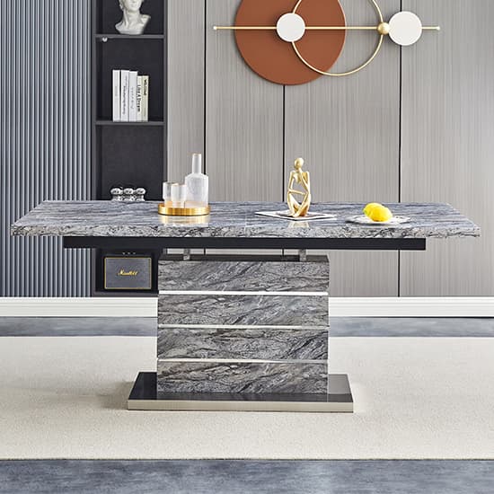 Parker Extendable Melange High Gloss Dining Table 8 Black Chairs