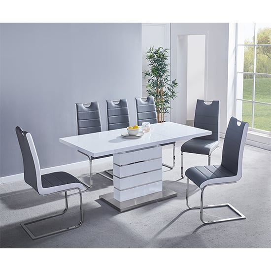 Parker Extending White Dining Table 6 Petersburg Grey White Chairs