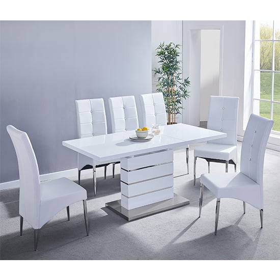 Parker Extending White Gloss Dining Table 6 Versilia White Chairs