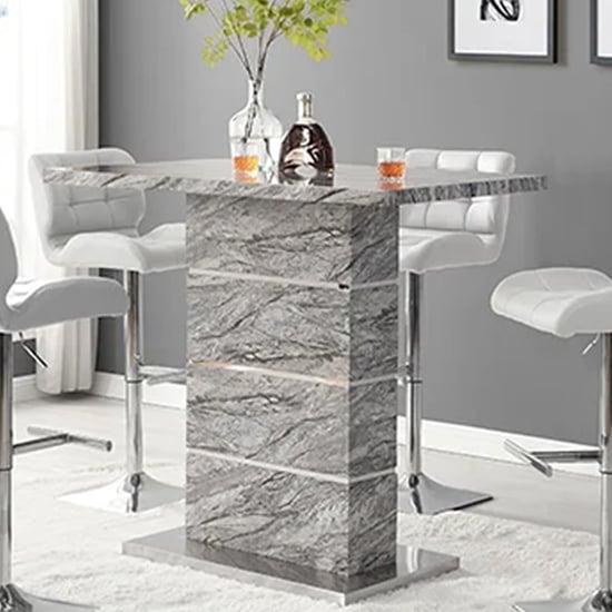 Parker High Gloss Bar Table Rectangular In Melange Marble Effect