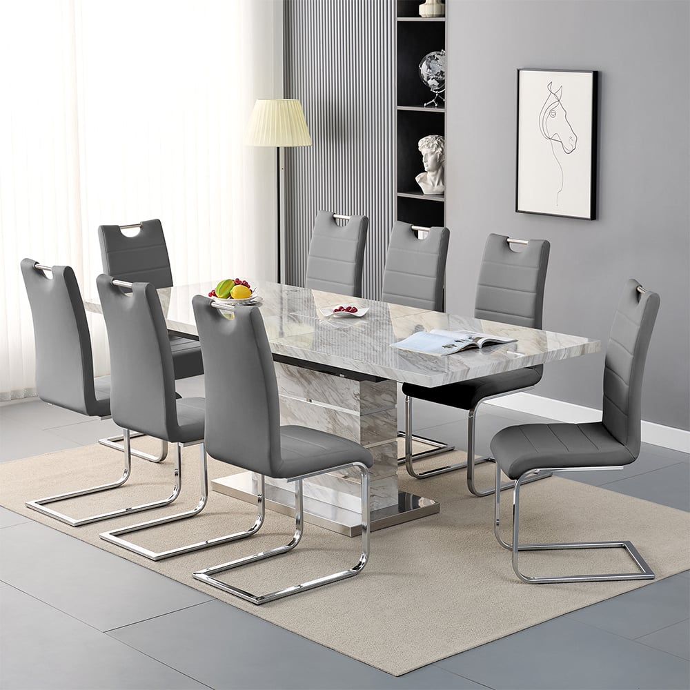 Parker Large Extending Magnesia Dining Table 8 Petersburg Grey Chairs