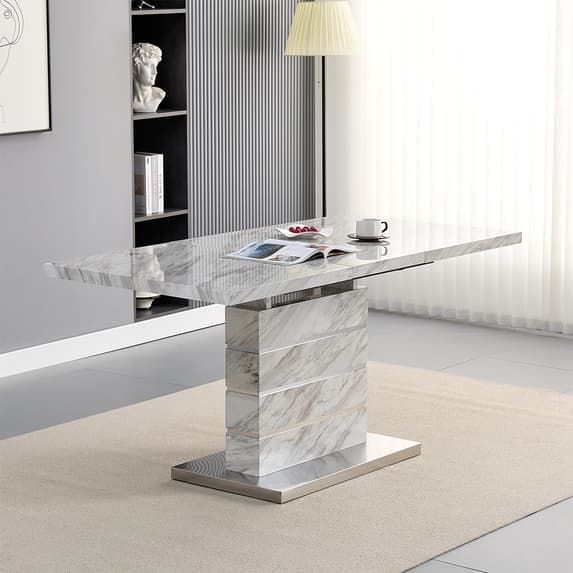 Parker Large Extending Magnesia Dining Table 8 Riverton White Chairs