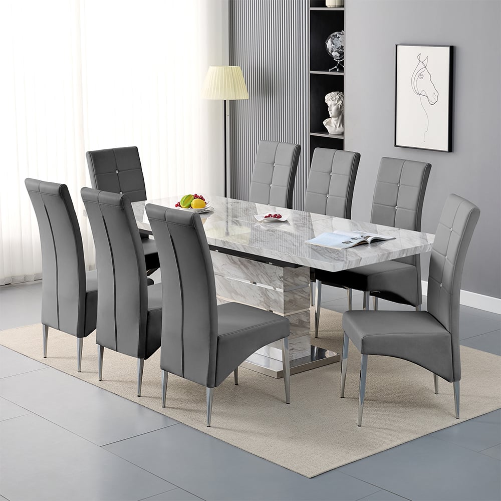 Parker Large Extending Magnesia Dining Table 8 Versilia Grey Chairs