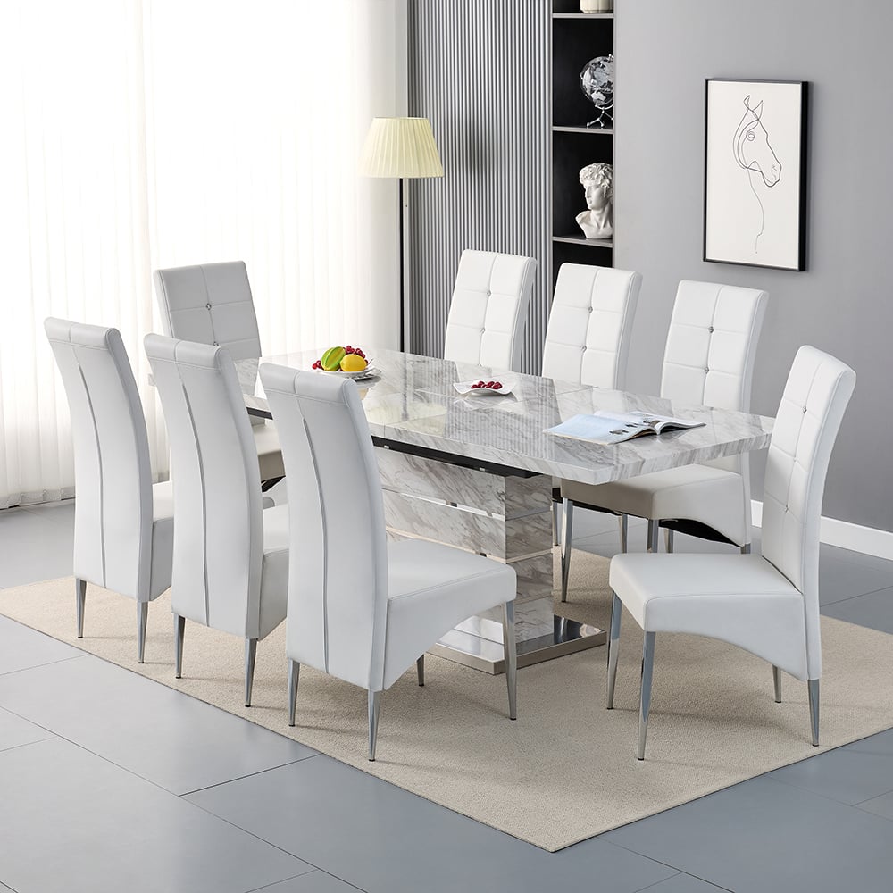 Parker Large Extending Magnesia Dining Table 8 Versilia White Chairs