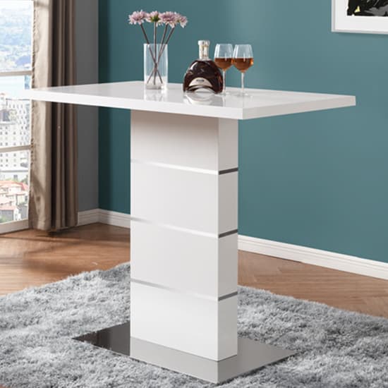 Parker White Gloss Bar Table With 4 Rifle White Stools