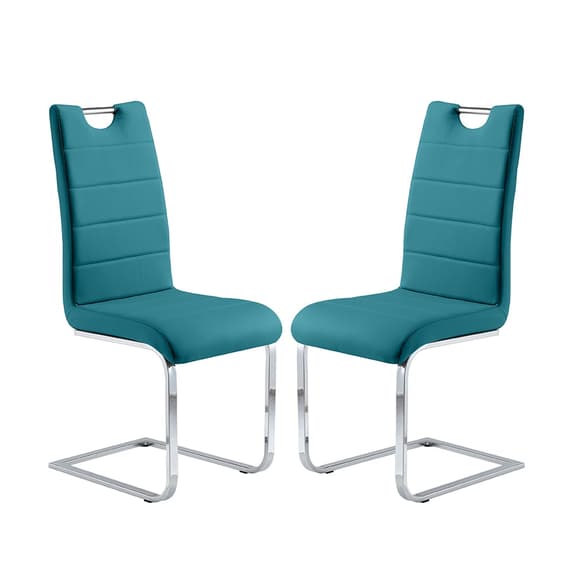 Peterburg Teal Faux Leather Dining Chairs In Pair