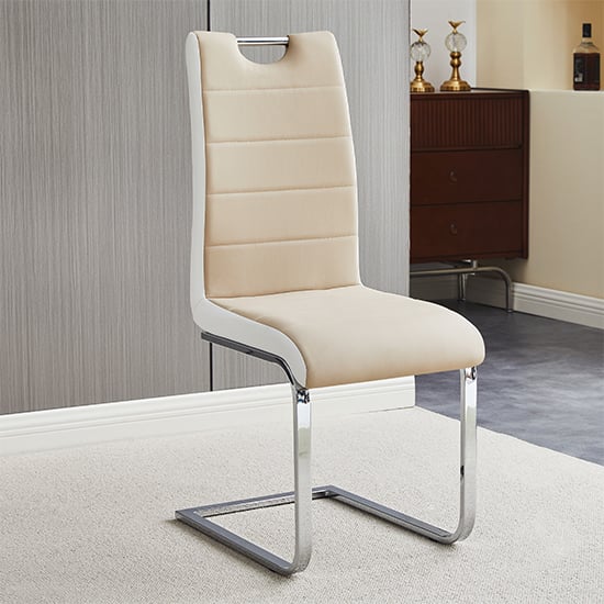 Petersburg Faux Leather Dining Chair In Taupe And White