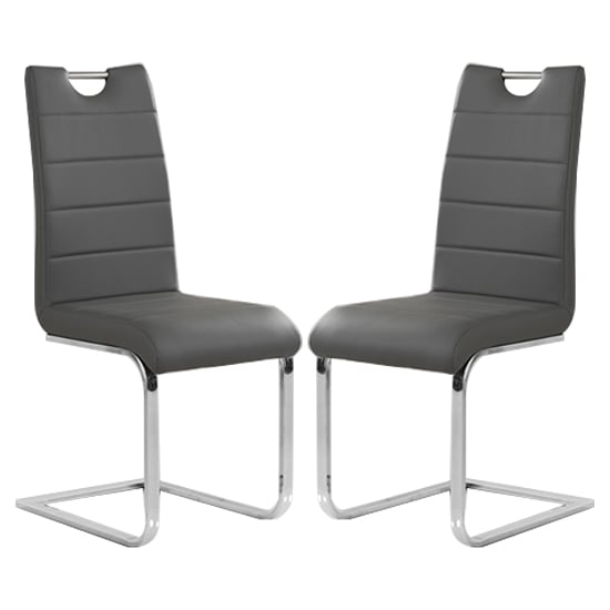 Petersburg Grey Faux Leather Dining Chairs In Pair