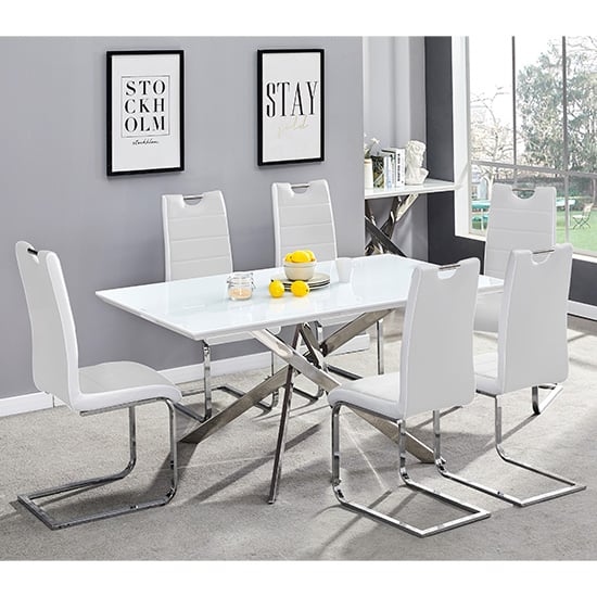 Petersburg Large White Glass Dining Table With 6 Petersburg White Chairs