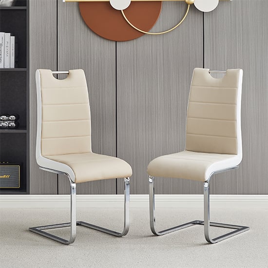 Petersburg Taupe And White Faux Leather Dining Chairs In Pair