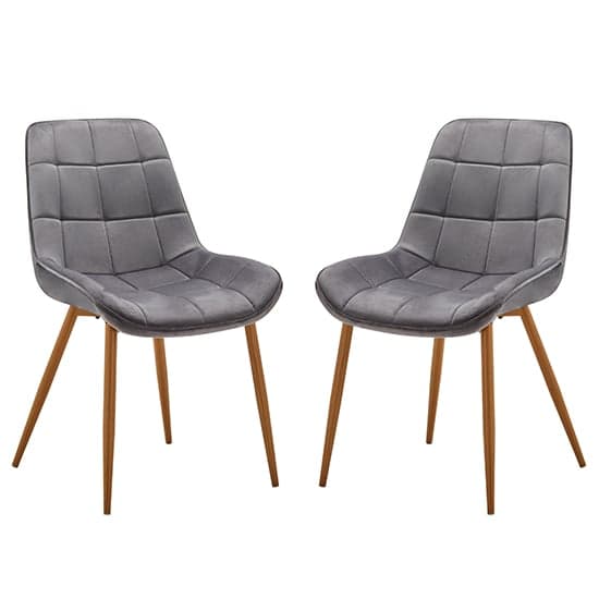 Prism Grey Fabric Dining Chairs With Oak Legs In Pair