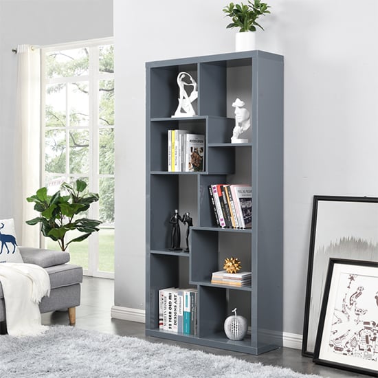 Quincy High Gloss Shelving Unit In Grey