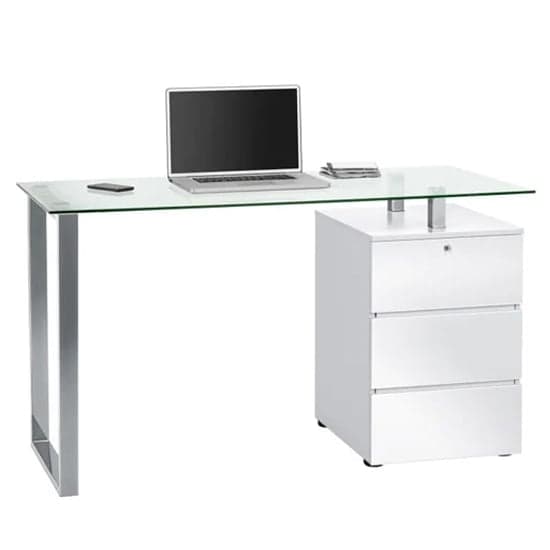 Ridgewood Clear Glass Top High Gloss Computer Desk In White