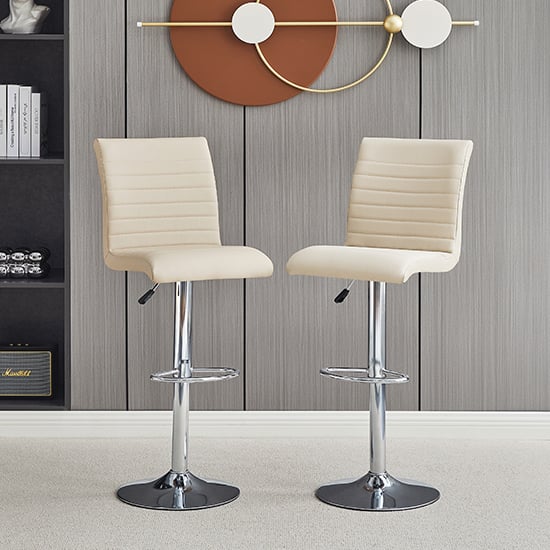 Rifle Taupe Faux Leather Bar Stools With Chrome Base In Pair