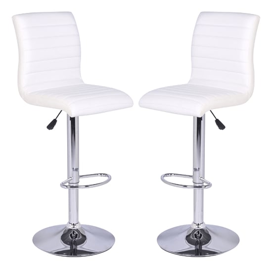 Rifle White Faux Leather Bar Stools With Chrome Base In Pair